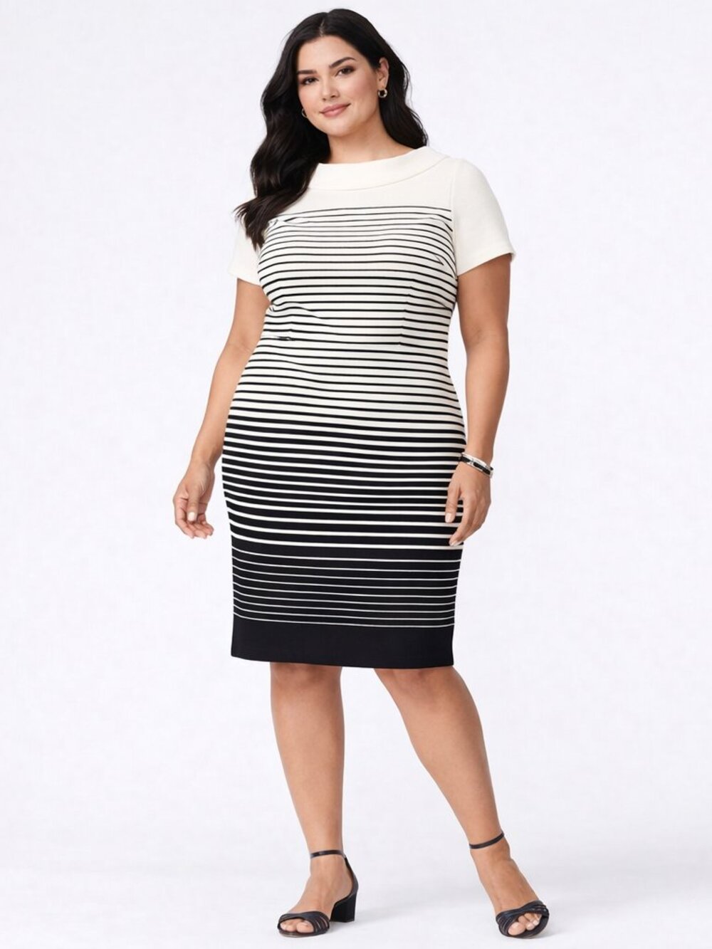 Talbots Striped Sheath Dress 16W NWT Black White Career Stretch